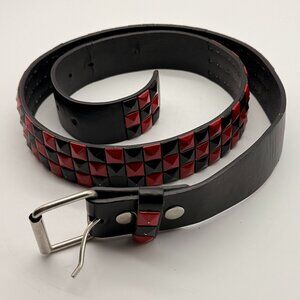 Deep Red and Black Checkered Pyramid Studded Belt Punk
